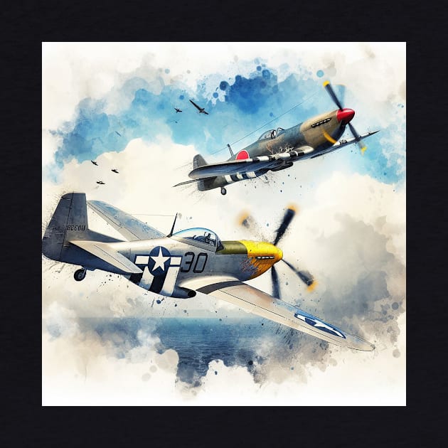 Fantasy illustration of WWII aircraft in battle by WelshDesigns